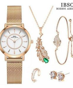 Premium IBSO Ladies Watch, Bracelet, Ring, Necklace & Earrings Gift set