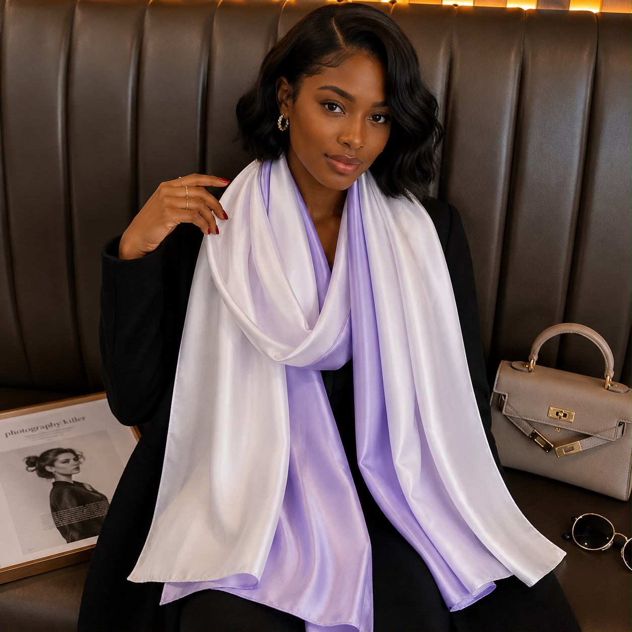 Premium Sleek 2 In 1 Satin Ladies Scarf - Image 2